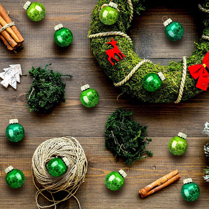Tioncy 32 Pcs 1 Inch Mini Glass Christmas Ornaments Balls Shiny Christmas Balls Tiny Tree Hanging Decoration Small Colorful Ball Pendant for Xmas Party Supplies(Green Series)