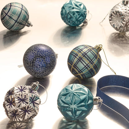 Valery Madelyn Ornaments for Christmas Trees, 16ct 2.36 Inches Navy Blue and Silver Shatterproof Christmas Tree Decorations, Luxury Hanging Ball Ornaments for Xmas Holiday Party Decor
