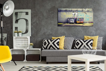 Banksy Street Art - Graffiti Canvas Wall Decor - Abstract Art Wall Decor Ready to Hang Size 40" x 20"