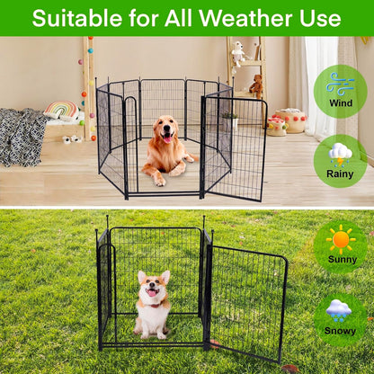 Garden Fencing 48in High, 12 Panels Total 26.6Ft(L) Dog Fence Outdoor for Yard, Gate 21 in Wide with Low Sills. Black Metal Fencing for Yard 4ft Tall, Garden Fences, Animal Barrier Fence