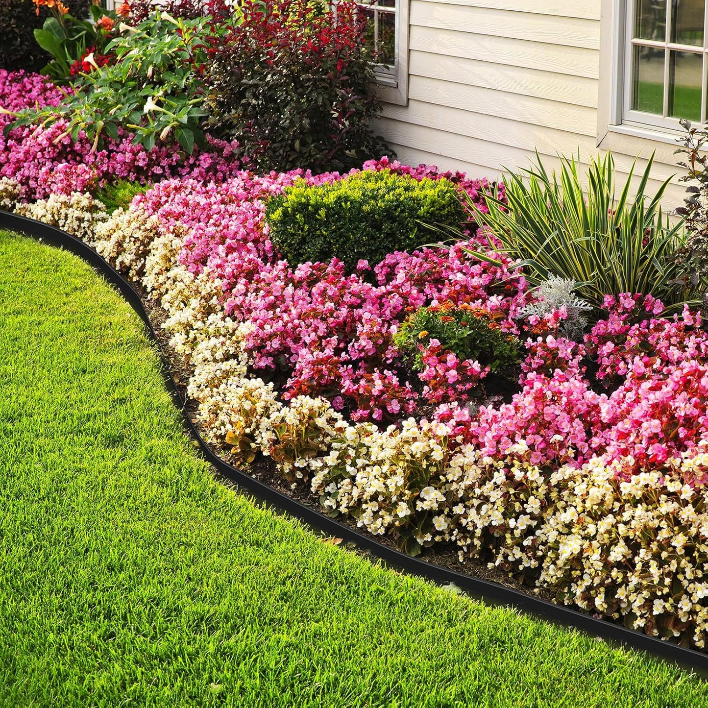 LINSHRY Landscape Edging, 40FT No Dig Garden Edging Border Kit with 48pcs Spikes, 2 Inch Tall Plastic Lawn Edging for Landscaping, Flower Bed, Grass, Yard