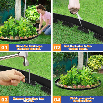1.5 Inch x 100 FT (Multiple Sizes Available) Landscape Edging, Garden Edging Borders with 100pcs Upgrade Stakes, Flexible No Dig Plastic Garden Border for Lawn, Landscaping, Flower Beds and Yard
