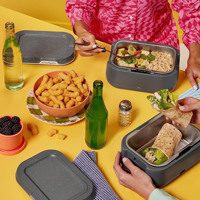 Crock-Pot 28-Ounce Mini Electric Heated Lunch Box, Portable Food Warmer, Perfect for Travel, Car, On-the-Go, Keeps Food Warm, Spill-Free, Dishwasher-Safe, Ideal Gift for Men & Women, Gray (Pack of 2)