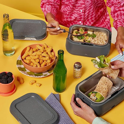 Crock-Pot 28-Ounce Mini Electric Heated Lunch Box, Portable Food Warmer, Perfect for Travel, Car, On-the-Go, Keeps Food Warm, Spill-Free, Dishwasher-Safe, Ideal Gift for Men & Women, Gray (Pack of 2)