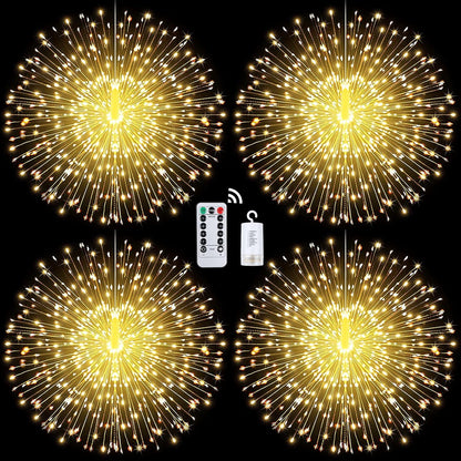 Techip 4 Pcs 225Led Lights Battery Operated Fairy Lights Copper Wire with Remote 8 Modes Wedding Hanging String Lights Christmas Decorative Lights Outdoor Indoor Decoration,Warm White