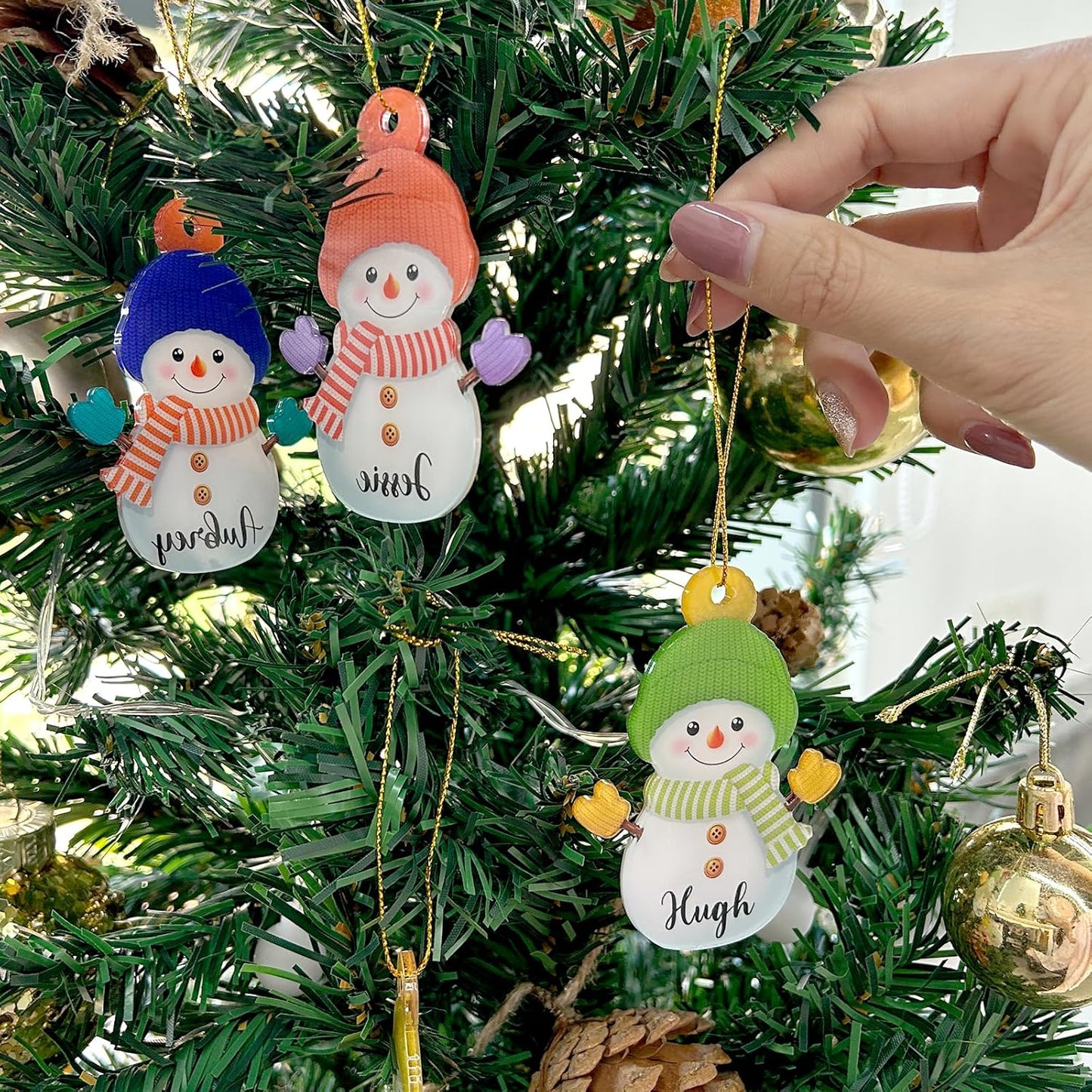 7PCS Personalized Christmas Ornament 2025, Custom Snowman Family Ornament with Name Photo Acrylic for Xmas Tree Decor Customized Hanging Gifts