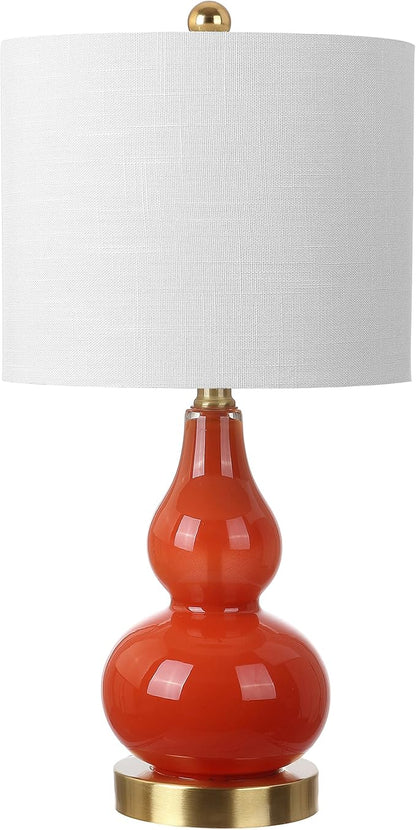 JONATHAN Y 20.5" Sunset Orange Glass Table Lamp, Modern Gourd Bedside Nightstand Lamp for Bedroom, Living Room, White Linen Shade, LED Bulb Included (JYL1028G)