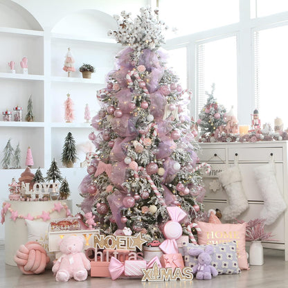 Sea Team Christmas Baubles Set, Shatterproof Clear Plastic Christmas Baubles Multi-Size Decorative Baubles with Stuffed Delicate Decorations (25 Pieces, Pink)