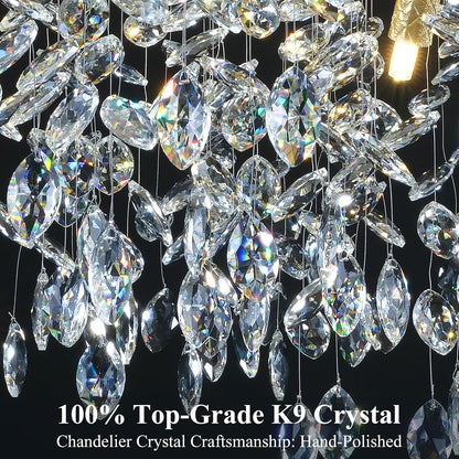 Modern Crystal Gold Chandelier, 55" Large Rectangular Oval Tree Branch Crystal Chandeliers for Dining Room,16-Light Flush Mount K9 Crystal Chandeliers, for Kitchen Island,Dining Room