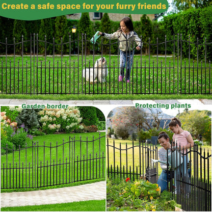 10 Panels No Dig Decorative Garden Fence with Gate, 24in(H) × 22ft(L) Heavy-Duty Rustproof Metal Panels, Outdoor Dog Barrier for Yard & Patio, Landscape, Border| Portable Temporary Fencing