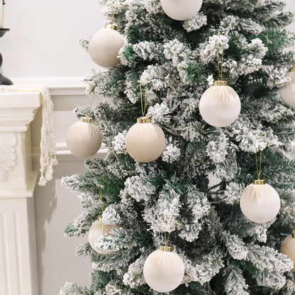 6inch Big Velvet Christmas Ornaments, 2pcs Flocked Ornaments Balls Sets for Christmas Tree Decorations Beige