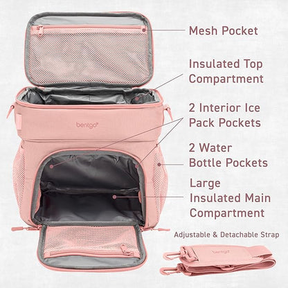 Bentgo Prep Deluxe Insulated Multimeal Bag - Lunch Box Bag, Holds 5 Meals, Premium Insulation up to 8 Hrs, Durable, Water-Resistant - Large Capacity For Adult Meal Prep (Blush)