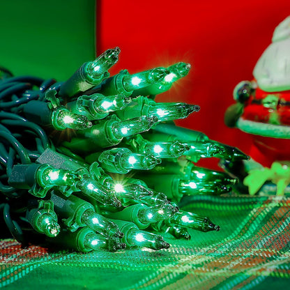 50-Count Green Christmas Tree Lights with Green Wire,13ft Incandescent Bulb Waterproof Fairy Lights，Plug in Mini String Lights for Holiday Decorations, Party, Xmas, Yard, Indoor & Outdoor