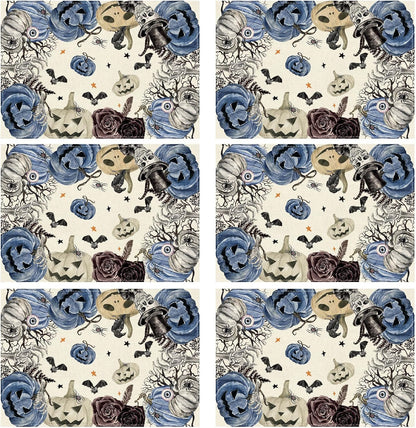 XCHI Spooky Blue Pumpkin Halloween Placemats Set of 6 Table Mats for Party Home Kitchen Dining Table Decorations 12x18 Inch