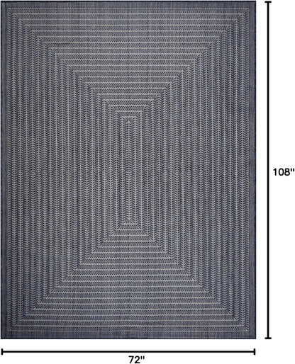 Adiva Rugs Outdoor Indoor Area Rug, Weather Resistant, Easy to Clean, Stain Resistant Floor Mat for Dining Room, Backyard, Deck, Patio (Navy Weiss, 6' x 9')