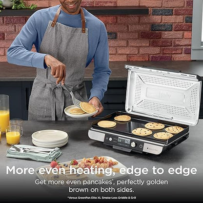 Ninja Sizzle Pro XL 20-Inch Indoor Griddle + Grill, Detachable Ventilated Lid, Grease Control, Ceramic Nonstick Plates, Even Edge Cooking, Extra Large Capacity, Versatile, Silver, GX101