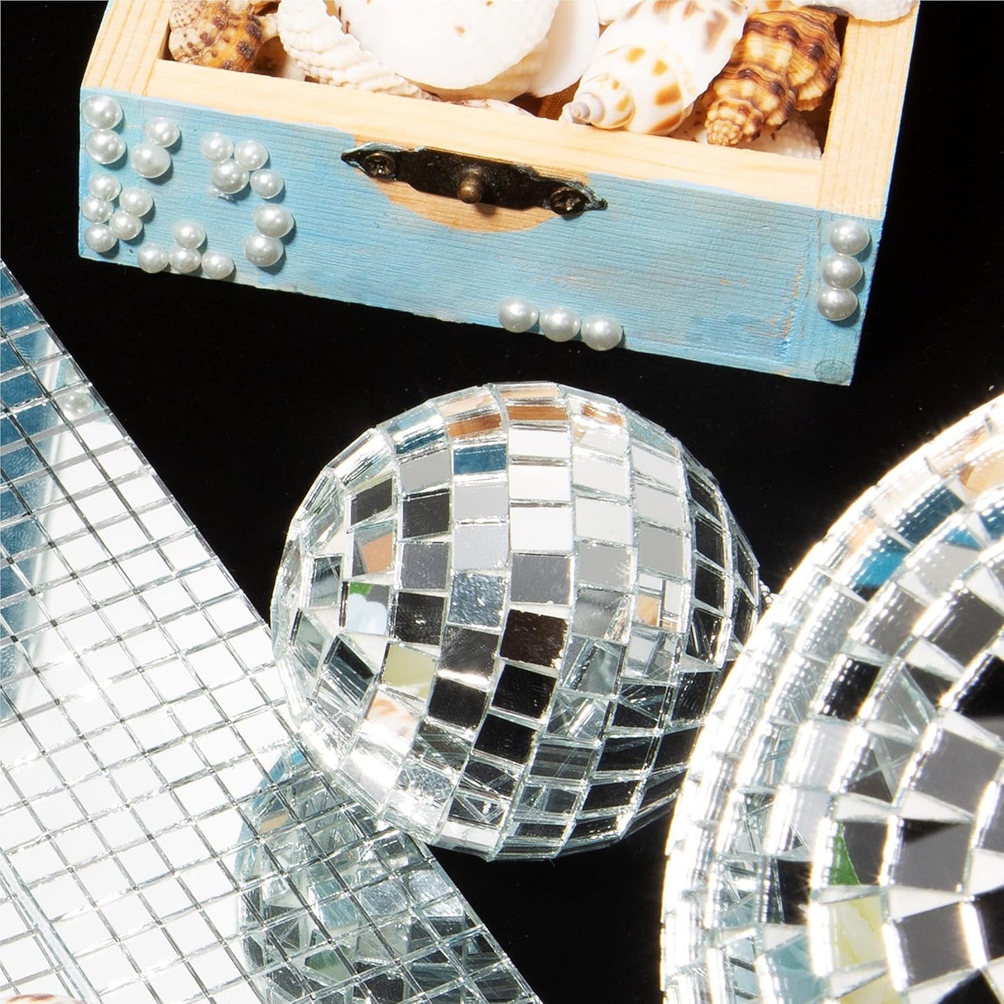 PP OPOUNT 1050 PCS Disco Ball Tiles, 10 x 10 mm Self-Adhesive Disco Tapes for DIY Craft Decoration, Small Mirror Tiles for Disco Balls, Art Collage, Indoor Outdoor Decoration(Silver)
