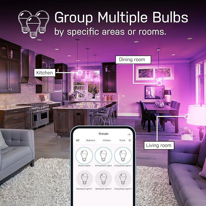 Feit Electric Smart Light Bulbs with RGBW Color Changing and Tunable White, 60W Replacement, Dimmable, Wi-fi Enabled, No Hub Needed, Works with Alexa and Google, OM60/RGBW/CA/AG/3, 3 Pack
