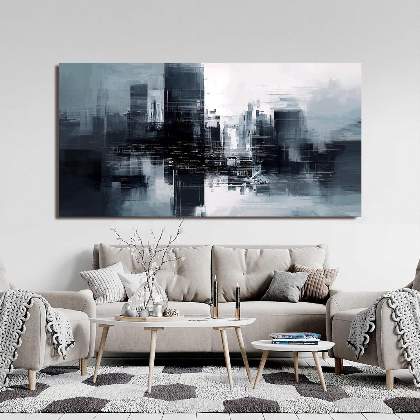 Abstract Canvas Wall Art Decorations Black and White Canvas Wall Art Decor Modern Abstract Wall Art Prints Decorations Wall For Living Room Decor Pictures For Bedroom Office 20" X 40" Ready to Hang