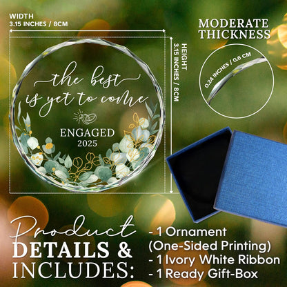 HEXMOZ Engagement Gifts for Couples - Engagement Gift for Newly Engaged Couples, Women, Fiance, Her - Bride to Be Gifts, First Christmas Just Engaged Glass Ornament 2025 - Party Decorations