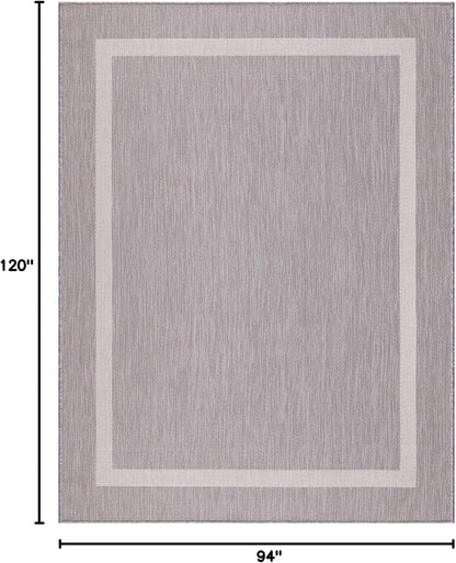 Bordered Outdoor Rug 8x10 Washable Outside Carpet for Indoor Patio Porch Waterproof Easy Cleaning Non Shedding Area Rugs Gray 8 x 10