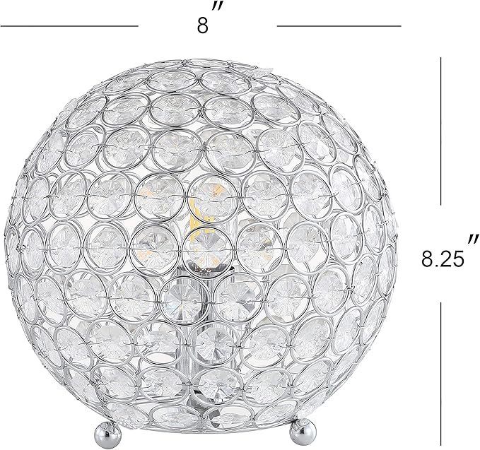 JONATHAN Y 8.25" Clear Acrylic and Chrome Globe LED Table Lamp, Modern Glam Textured Crystal Body for Nightstand, Bedroom, and Living Room, LED Bulb Included JYL1042A