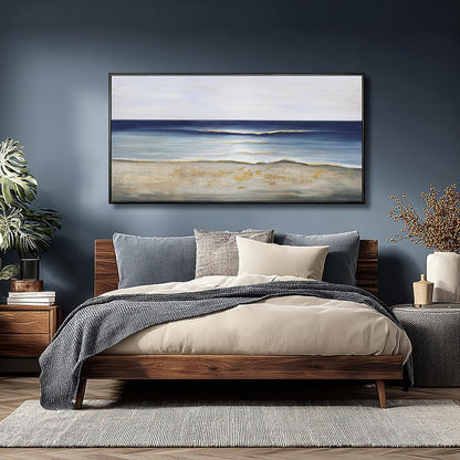 Yuaxker Ocean Wall Art Blue and White Wall Decor Framed Aesthetic Artwork Wall Hanging Canvas Painting for Living Room Bedroom Dining Room Office Home Decor 24x48 Inch