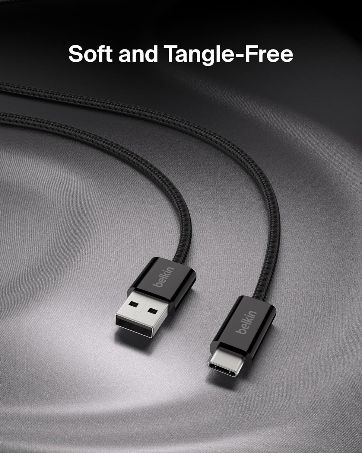 Belkin USB A to USB C Cable, 3.3ft, 15W - Type C Charger, iPhone Charger Cord, Soft, Braided, Flexible for iPhone 16 & 15, Galaxy S25, Pixel 9, iPad Pro, Airpods Pro, Switch & More - Black