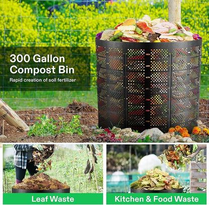 VIVOSUN 300 Gallon Outdoor Compost Bin, Expandable Composter, Easy to Setup & Large Capacity for Backyard, Lawn (Black with Gloves) (Pack of 2)
