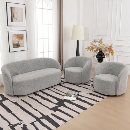 KINWELL 34" W Swivel Barrel Chair Set of 2, Mid Century Modern Round Upholstered Boucle Swivel Accent Chairs, No Assembly Sofa Chair for Living Room Bedroom Reading, Black White