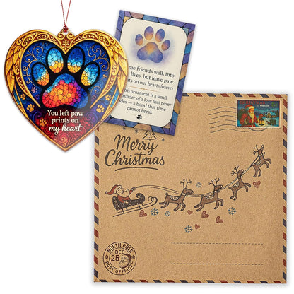 Pet Memorial Ornament – Paw Prints on My Heart | Dog Cat Loss Gift – Rainbow Bridge Keepsake – Sympathy Bereavement Christmas Tree Decoration – Car Hanging