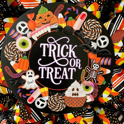 Trick or Treat Halloween Candy Wreath Available in 24 inch or 28 inch diameter Indoor/Outdoor