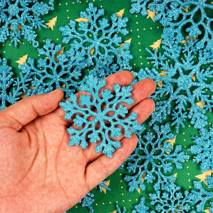 36pcs Christmas Light Blue Snowflake Ornaments Plastic Glitter Snow Flakes Ornaments for Winter Christmas Tree Decorations Size Varies Craft Snowflakes