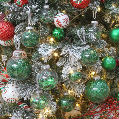 Sea Team Shatterproof Clear Plastic Christmas Ball Ornaments Decorative Xmas Balls Baubles Set with Stuffed Delicate Decorations (100mm/3.94 inch 16-Pack, Green)