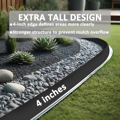 4 inch Tall Landscape Edging Kit 60FT Garden Edging with 120 Spikes for Lawn Edging and Flower Beds (Black, 60FT)