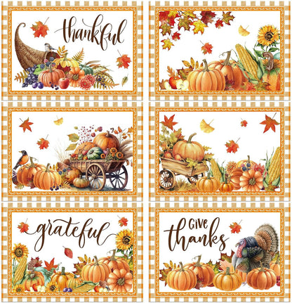 Thanksgiving Placemats Set of 6 Thanksgiving Day Plastic Table Mats Welcome Fall Place Mats Washable Vinyl Rustic Holiday Table Decoration for Indoor Outdoor Autumn Party Kitchen Dining