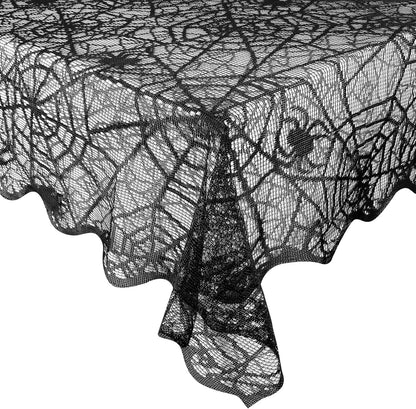 eZAKKA Halloween Table Cloth, Spider Webs Tablecloths Black Tablecloth Lace Fabric Table Cloths Spooky Cover for Rectangle Tables for Parties Gothic Halloween Home Decorations, 60x84 Inch