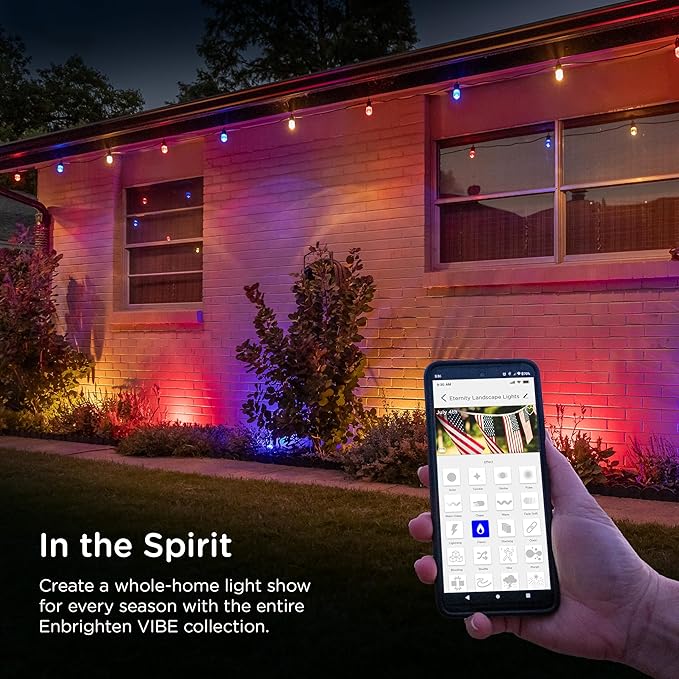Enbrighten Vibe Eternity Garden Lights, 50ft, 12 RGBWIC LEDs, Waterproof, Uplights, Outdoor Landscape Lighting, Home Exterior Spotlight, Smart App, Compatible with Alexa, Google Home, 83790