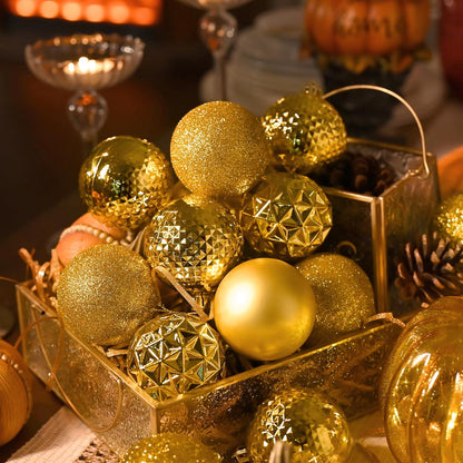 Valery Madelyn Christmas Tree Decorations Ornament Set for Fall Halloween, 50ct 2 Inches Gold Shatterproof Christmas Ball Ornaments Hanging Xmas Holiday Party Decor