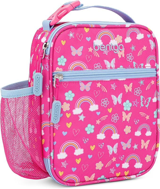 Bentgo Kids Insulated Lunch Tote - Water-Resistant, Reusable, Lightweight & Durable Lunch Bag with Water Bottle Holder & Mesh Pocket, Fits Lunch Box & Water Bottle - Ideal for Ages 3+ (Rainbow)