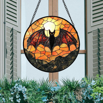 Stained Glass Window Hanging, Black Bat Sun Catcher for Door Home Decor Animal Suncatcher Christmas Mother's Day Birthday Gifts for Women Men Mom and Nana 9.8 in
