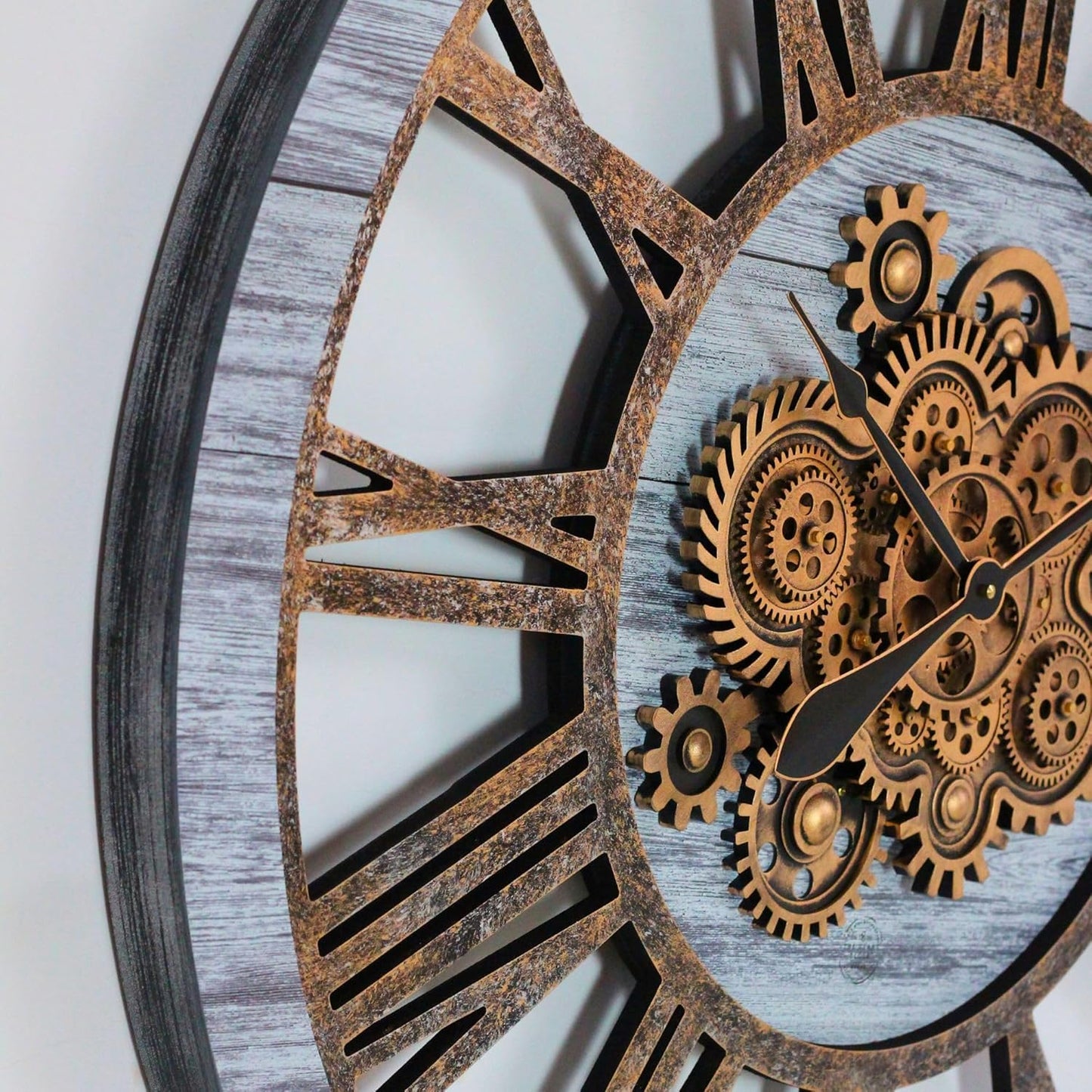 The Gears Clock 36'' Inch Real Moving Gear Wall Clock Vintage Industrial Oversized Rustic Farmhouse (Silver Grey)