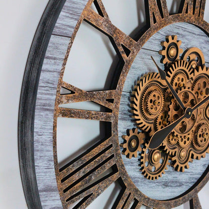 The Gears Clock 36'' Inch Real Moving Gear Wall Clock Vintage Industrial Oversized Rustic Farmhouse (Silver Grey)