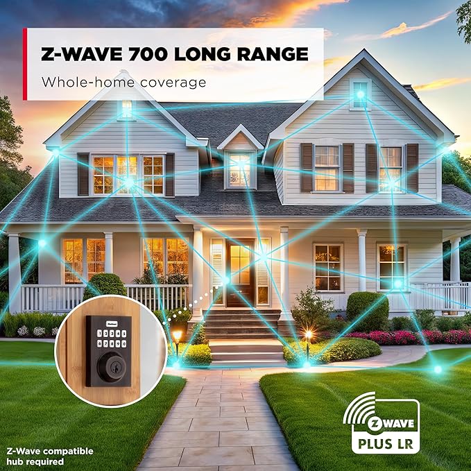 Kwikset HomeConnect 620 Z-Wave Long Range Enabled Keypad Smart Lock Convenient Keyless Entry, Customizable User Codes, Ring Alarm Compatible, Hub Required, Sold Separately Venetian Bronze Contemporary