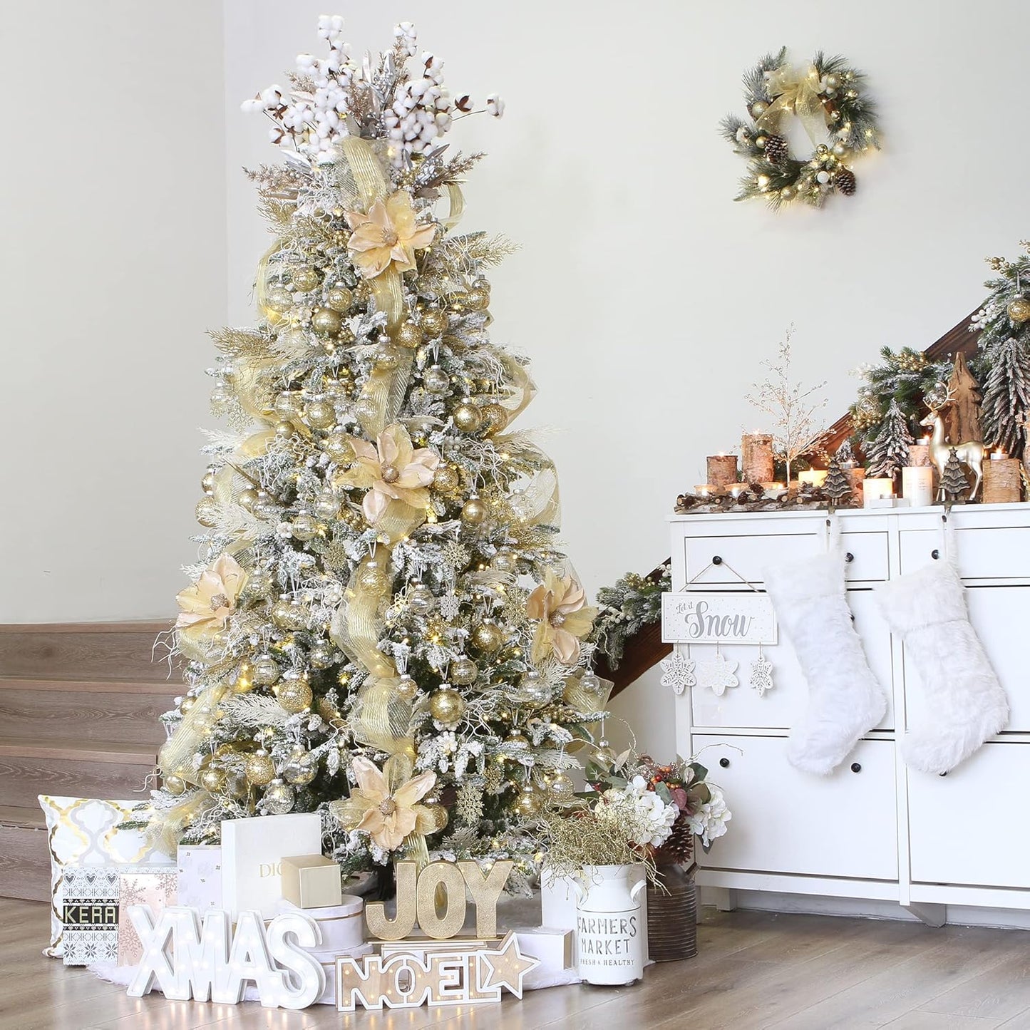 Sea Team Shatterproof Clear Plastic Christmas Ball Ornaments Decorative Xmas Balls Baubles Set with Stuffed Delicate Decorations (60mm/2.36"/30-Pack, Gold)