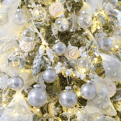 Sea Team 70mm/2.76" Shatterproof Clear Plastic Christmas Ball Ornaments Decorative Xmas Balls Baubles Set with Stuffed Delicate Decorations (24 Counts, Silver)