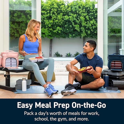 Bentgo Prep Deluxe Insulated Multimeal Bag - Lunch Box Bag, Holds 5 Meals, Premium Insulation up to 8 Hrs, Durable, Water-Resistant - Large Capacity For Adult Meal Prep (Navy Blue)