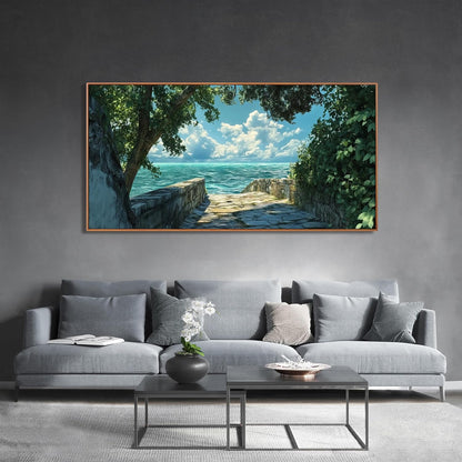 Canvas Wall Art Decor Wall Pictures for Living Room Artwork for Walls Large Landscape Natural Wall Art Decorations Framed Green Coastal Wall Art Prints Seaside Path Home Office Decor 29" x 58"