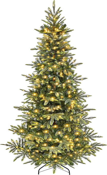 Yaheetech 7.5ft Pre-lit Aspen Fir Artificial Christmas Tree with 550 Incandescent Warm Lights Full Prelighted Xmas Tree w/1128 Branch Tips & Foldable Stand for Home Holiday Decor, Green