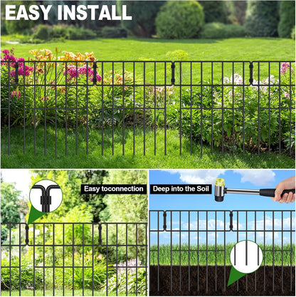 Decoration Garden Fence 16.5in x 10ft, 10 Pack Rustproof Metal Animal Barrier Fence, Arched Flower Bed Edge Decorative Rabbit (25 Panels - 17 in(H) X 27 ft(L))